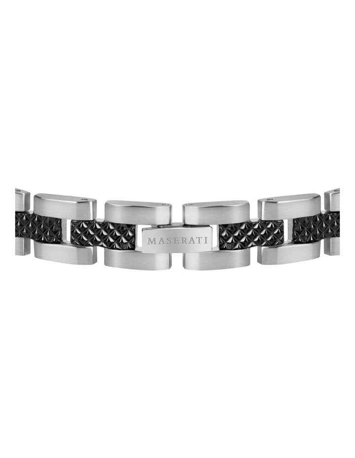 Stainless Steel Bracelet with Black Carbon Fibre Highlights