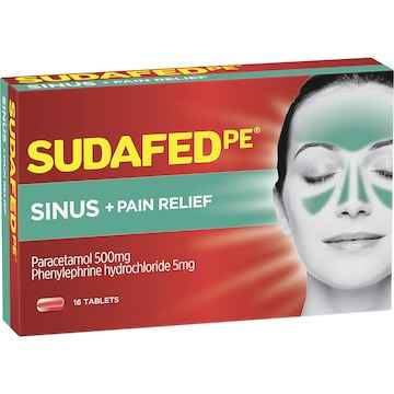 Sudafed PE Sinus & Pain Relief Tablets 16 pack