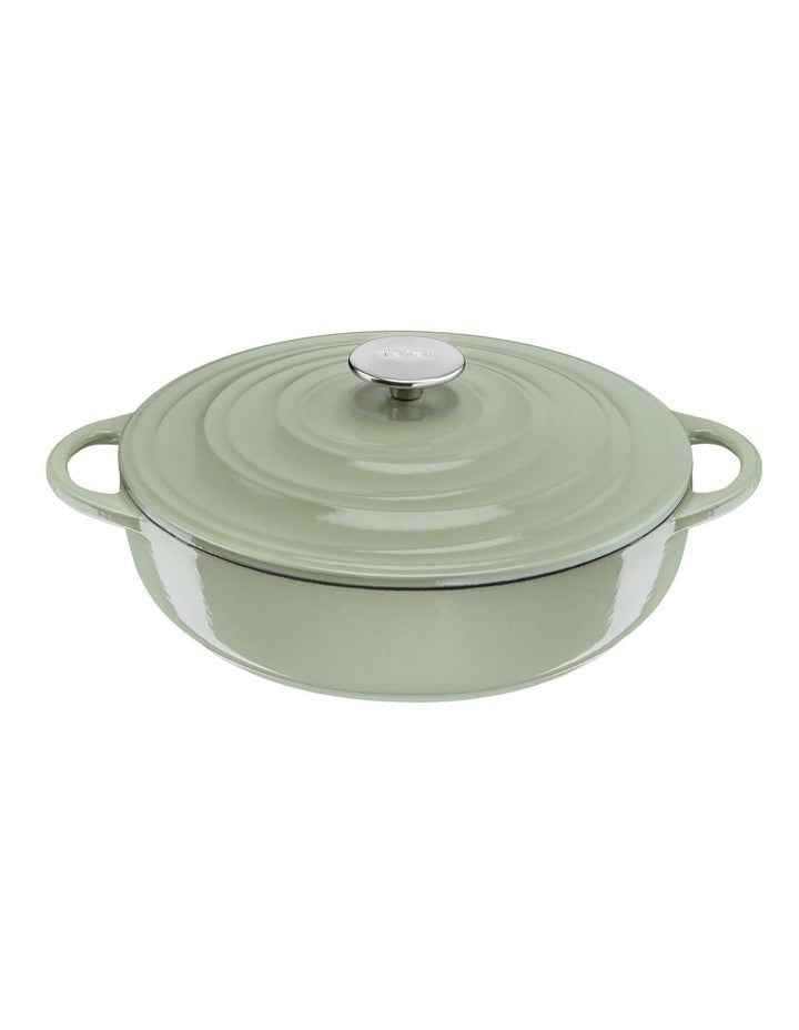 LOV Cast Iron Lichen Shallowpot with Lid 28cm/3.8L in Green