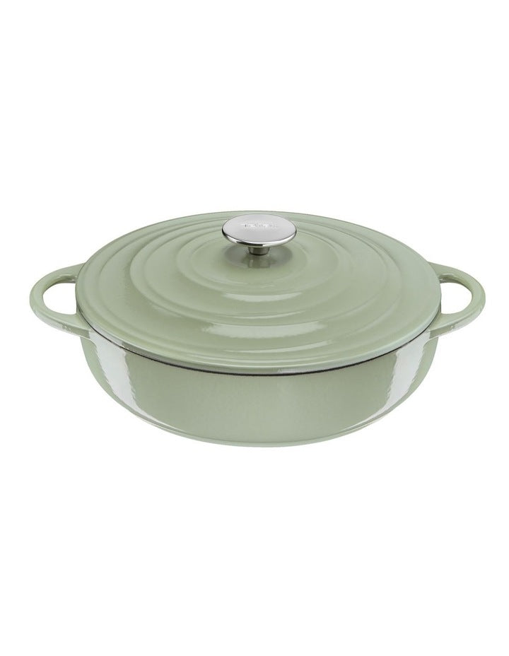 LOV Cast Iron Lichen Shallowpot with Lid 28cm/3.8L in Green