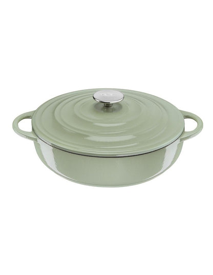 LOV Cast Iron Lichen Shallowpot with Lid 28cm/3.8L in Green