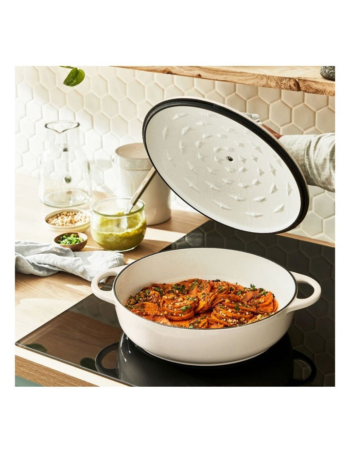 LOV Cast Iron Beige Shallowpot w/lid 28cm/3.8L