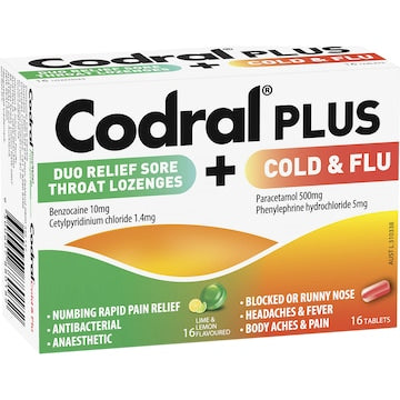 Codral Plus Cold & Flu Tablets & Sore Throat Lozenges 32 pack
