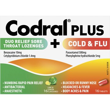 Codral Plus Cold & Flu Tablets & Sore Throat Lozenges 32 pack