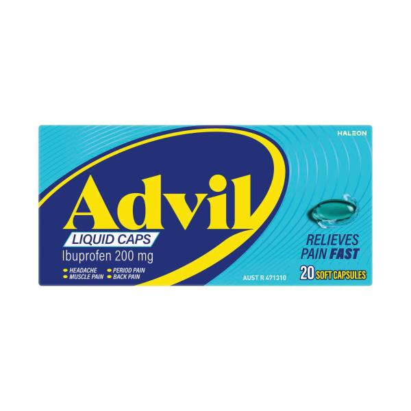 ADVIL LIQUID IBUPROFEN PAIN RELIEF CAPSULES 20PK