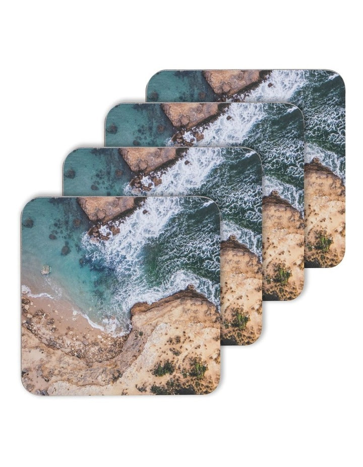 Square Shoreline Hardboard Coaster 4 Pack in Multi
