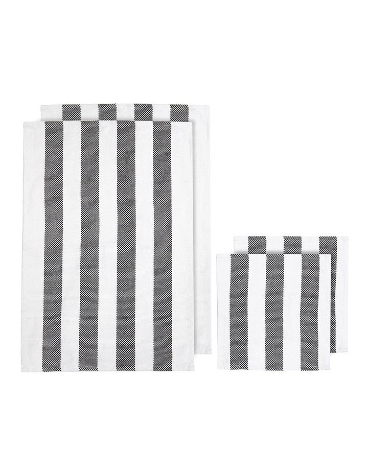 Stripe Kitchen Towel and Dishcloth 4 Piece in Black
