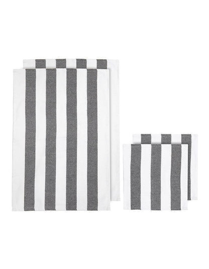 Stripe Kitchen Towel and Dishcloth 4 Piece in Black