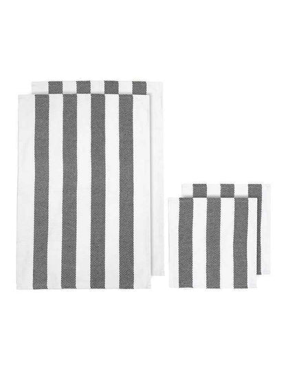 Stripe Kitchen Towel and Dishcloth 4 Piece in Black