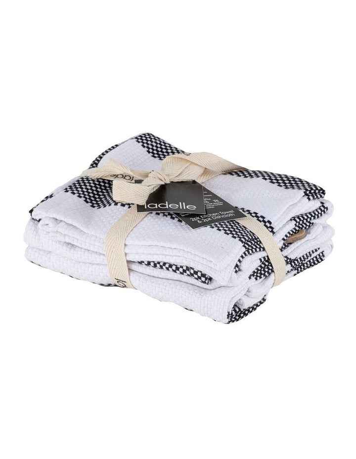 Stripe Kitchen Towel and Dishcloth 4 Piece in Black