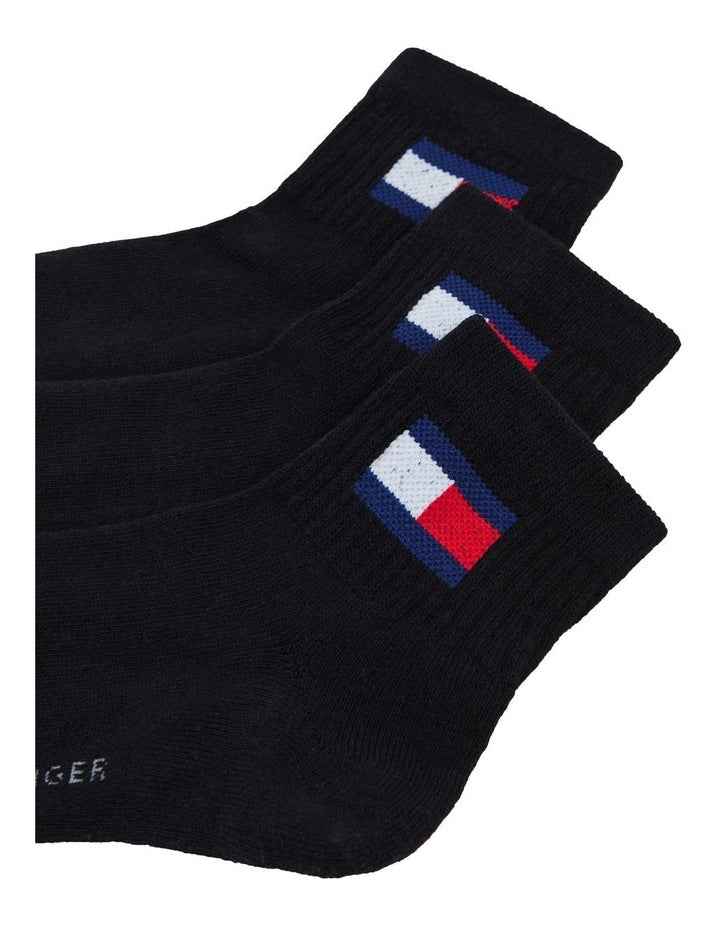 Flag Quarter Crew Socks 3 Pack in Black