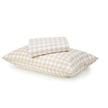 Gingham Cotton Flannelette Sheet Set - Single Bed, Tan
