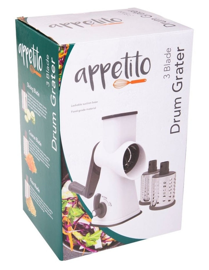 Drum Grater Suction Base With 3 Blades in White