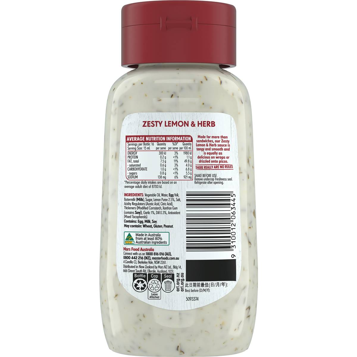 MasterFoods Zesty Lemon & Herb Sauce 250mL