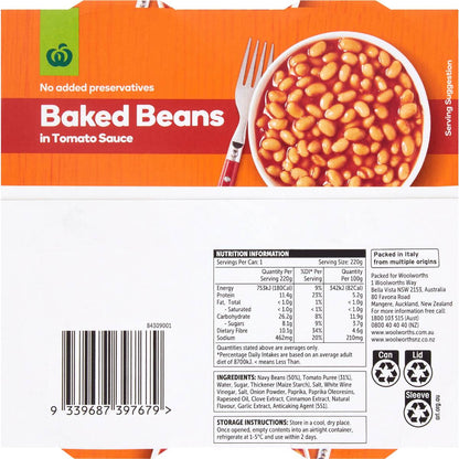 Woolworths Baked Beans In Tomato Sauce 220g x 4 pack