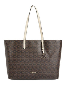 Mono Faux Leather Tote Bag in Brown