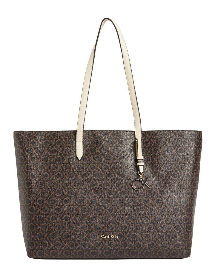 Mono Faux Leather Tote Bag in Brown