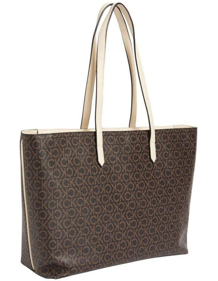 Mono Faux Leather Tote Bag in Brown