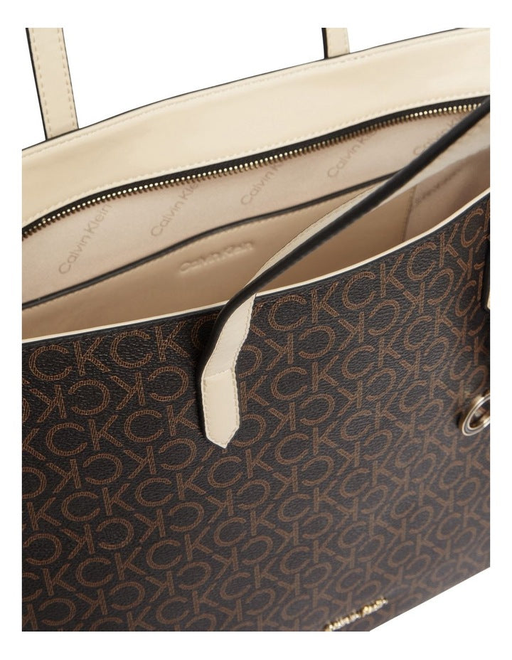 Mono Faux Leather Tote Bag in Brown