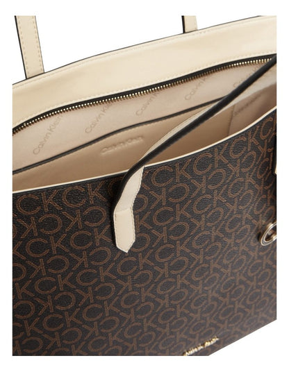 Mono Faux Leather Tote Bag in Brown
