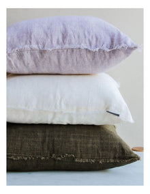 Vintage Linen Fringe Cushion in Lavender