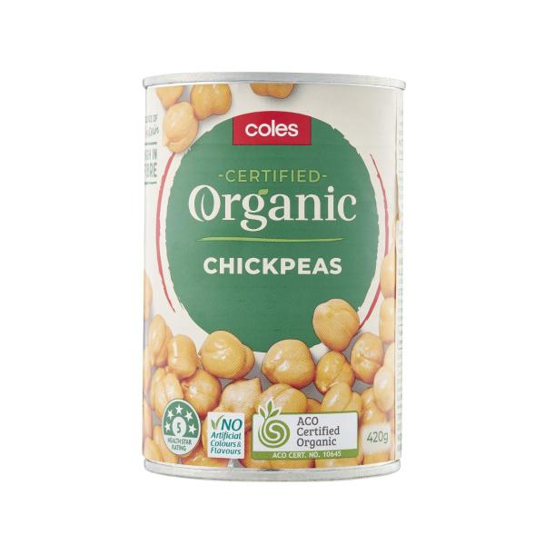 COLES ORGANIC BEANS CHICK PEAS 420G