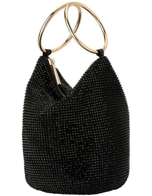 Ellie Crystal Mesh Top Handle Bag in Black