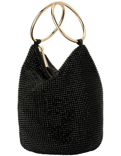Ellie Crystal Mesh Top Handle Bag in Black