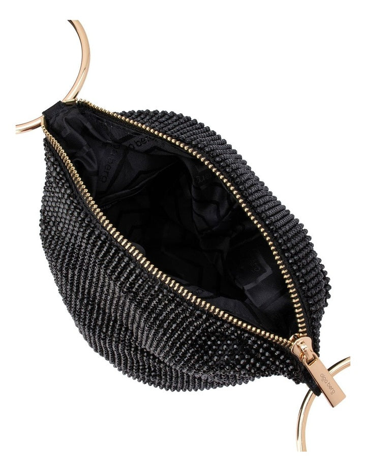 Ellie Crystal Mesh Top Handle Bag in Black