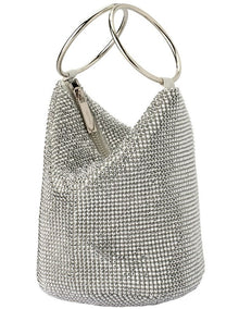 Ellie Crystal Mesh Top Handle Bag in Silver