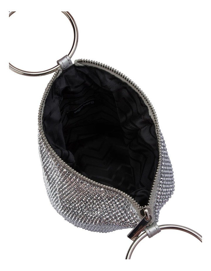 Ellie Crystal Mesh Top Handle Bag in Silver