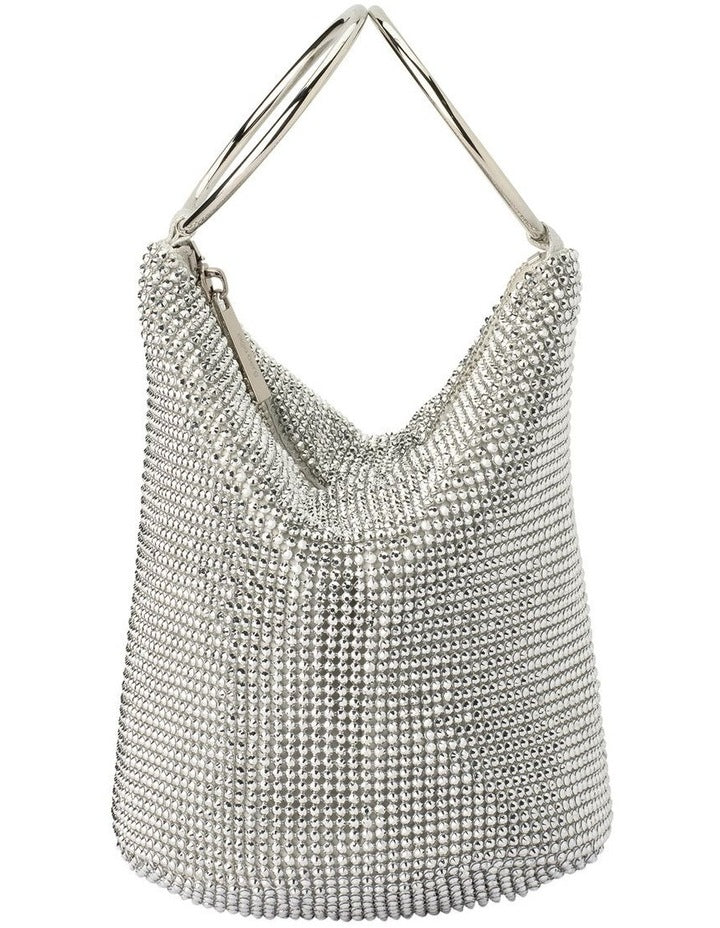 Ellie Crystal Mesh Top Handle Bag in Silver
