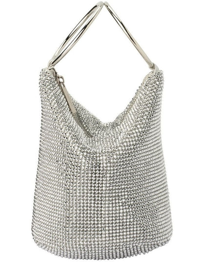 Ellie Crystal Mesh Top Handle Bag in Silver