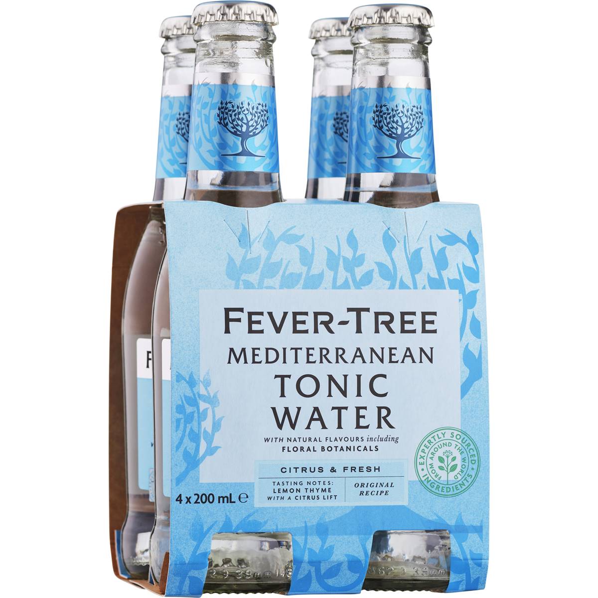 Fever-Tree Mediterranean Tonic Water Bottles 200ml x 4 Pack