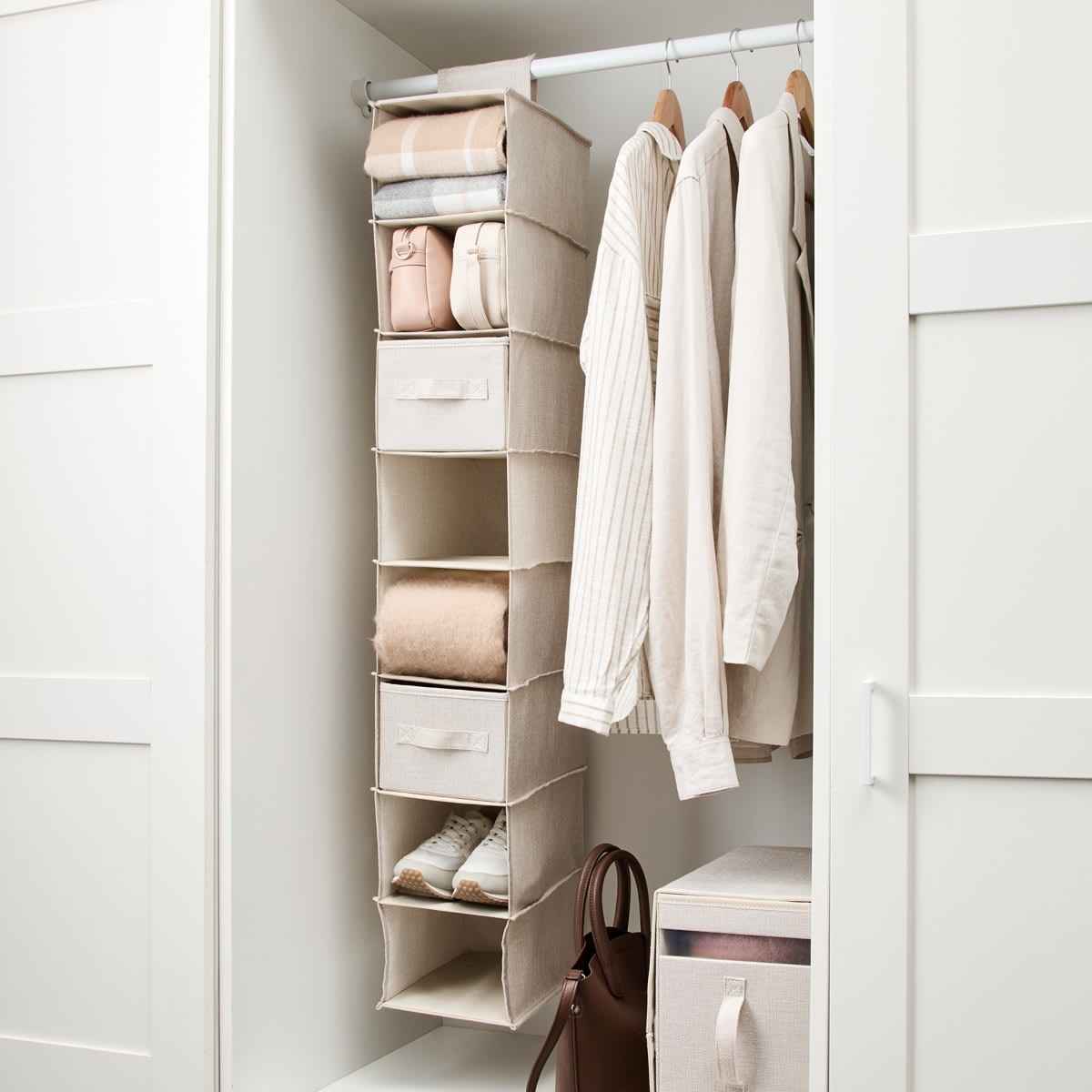 Linen Look Narrow Hanging Shelving with Drawers