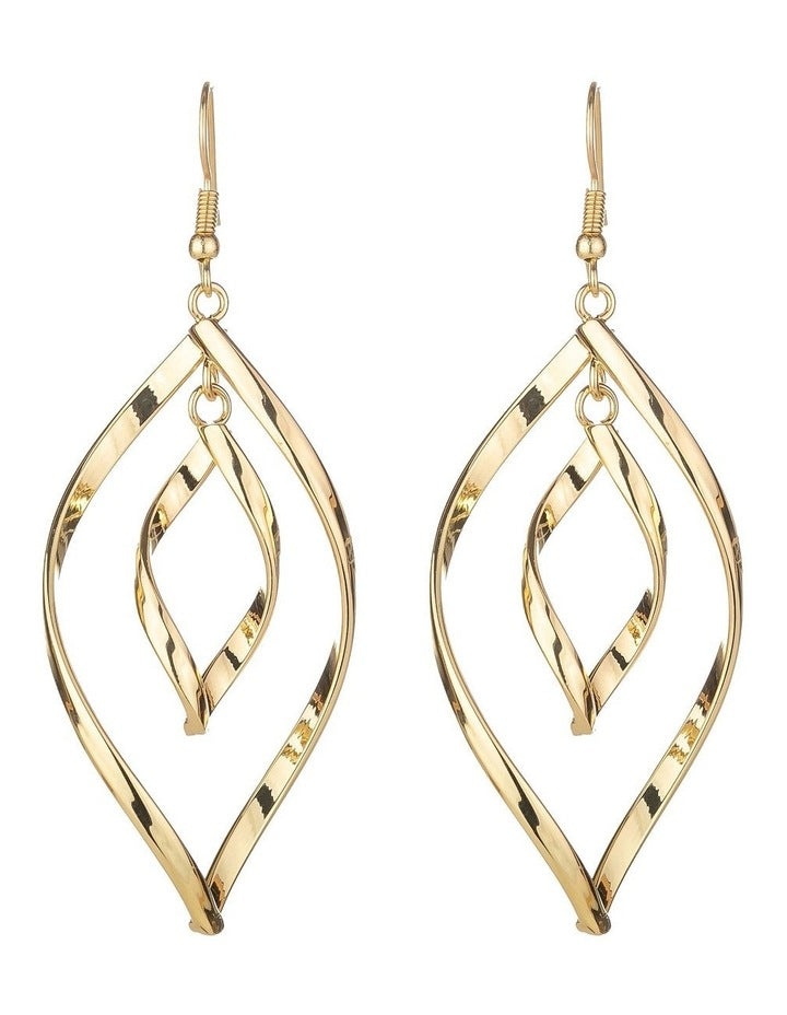 Elongated Teardrop Twist Earrings in Gold