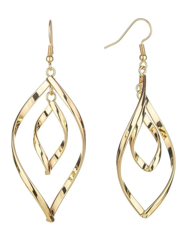 Elongated Teardrop Twist Earrings in Gold
