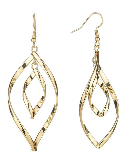 Elongated Teardrop Twist Earrings in Gold