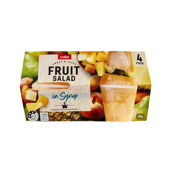 COLES FRUIT SALAD IN SYRUP 4 PACK 480G