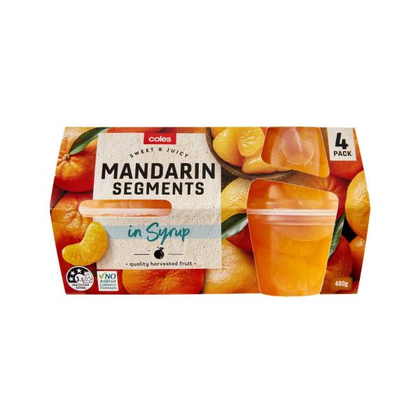COLES MANDARIN SEGMENTS IN SYRUP 4 PACK 480G