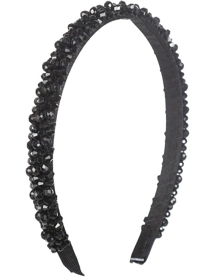Thin Beaded Headband in Black