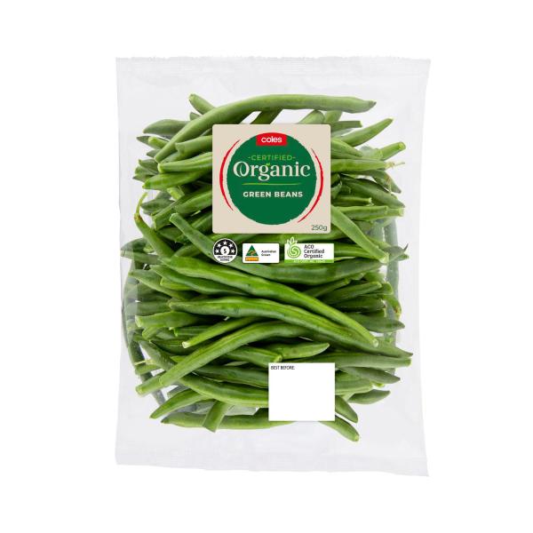 COLES ORGANIC BEANS:GREEN:.:250 GRAM
