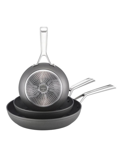 Per Bellezza Nonstick Induction Open Skillet Triple Pack in Grey