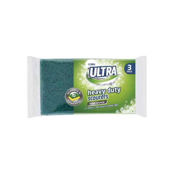 COLES ULTRA FOAM SCOURERS SPONGE HEAVY DUTY 3 PACK