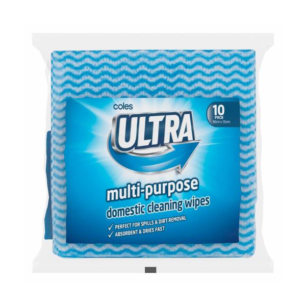 COLES ULTRA MULTI-PURPOSE DOMESTIC CLEANING WIPES 10 PACK