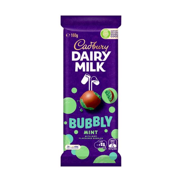CADBURY BUBBLY BLOCK CHOCOLATE:MINT BUBBLY:.:160 GRAM