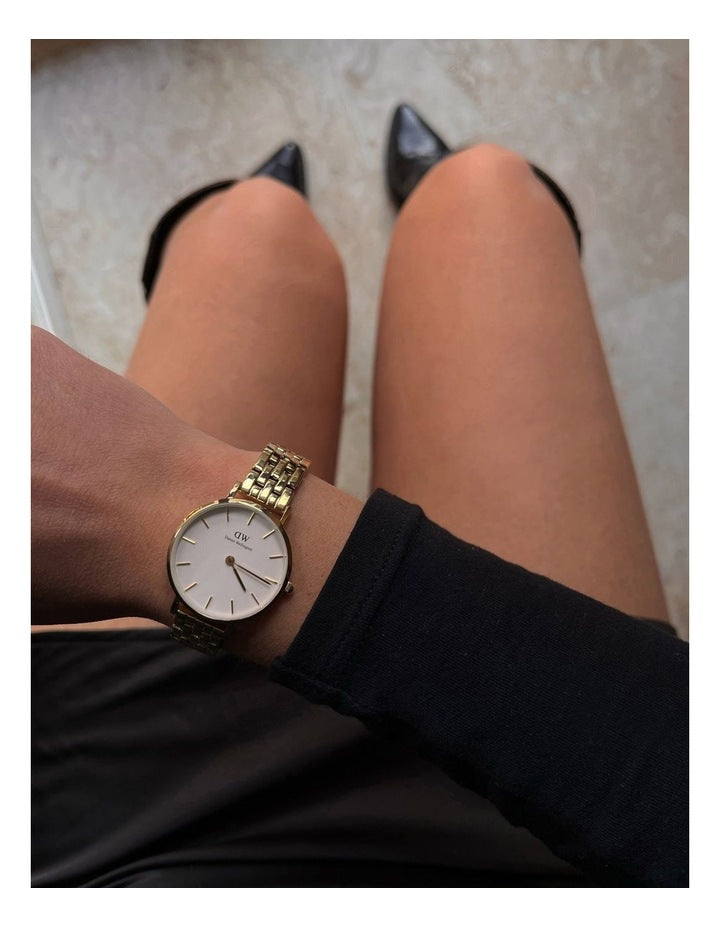 Petite 28mm 5-Link White Dial Watch in Gold