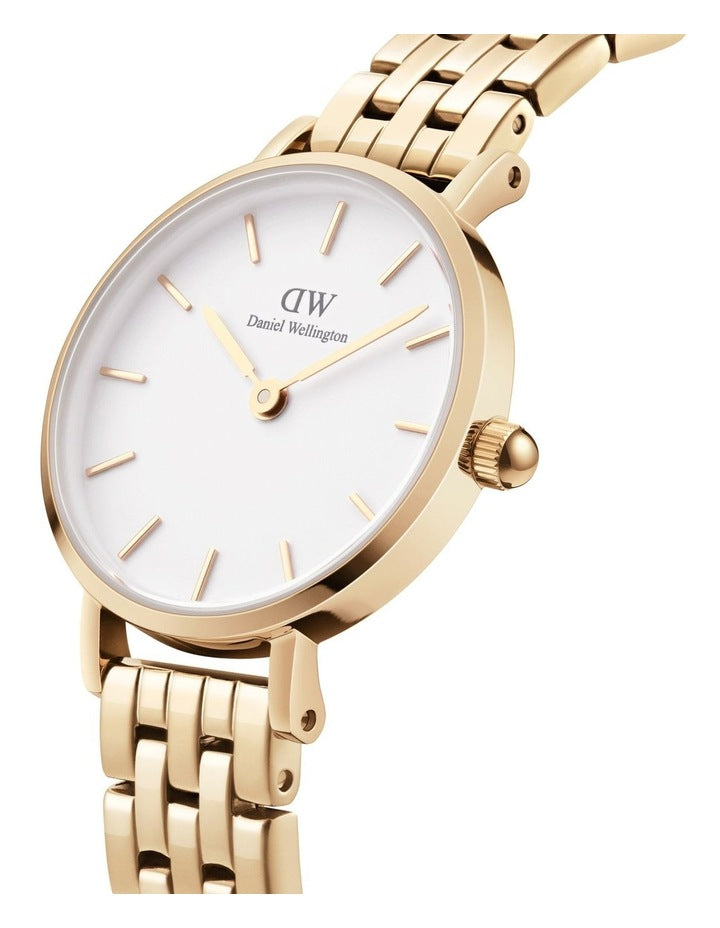 Petite 28mm 5-Link White Dial Watch in Gold