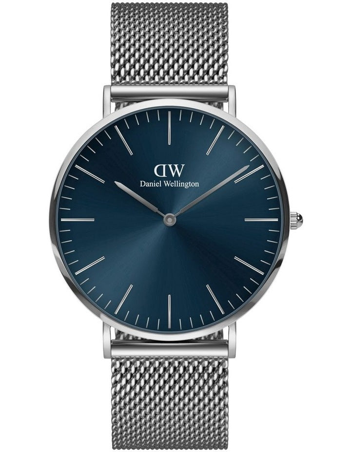 Classic 40mm Arctic Blue Dial Watch in Silver