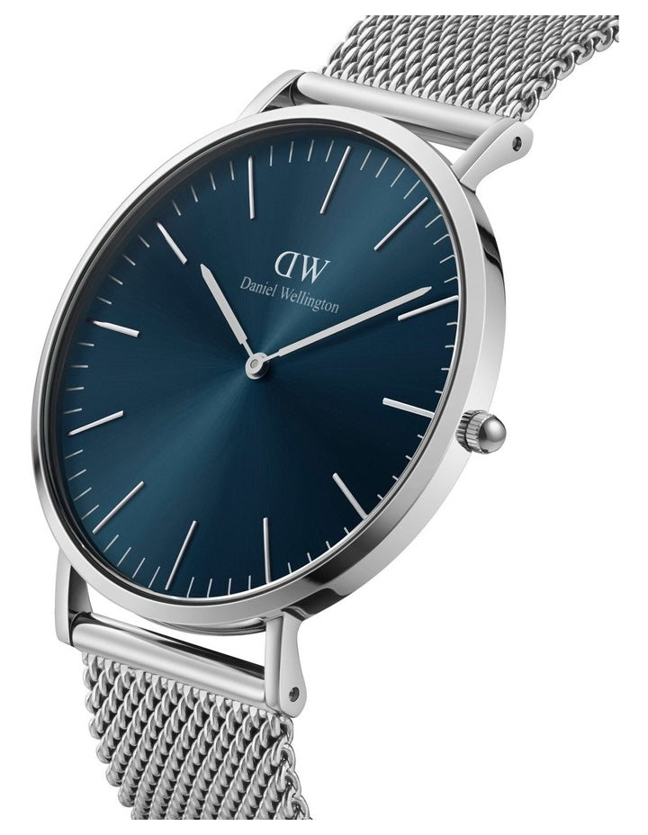 Classic 40mm Arctic Blue Dial Watch in Silver